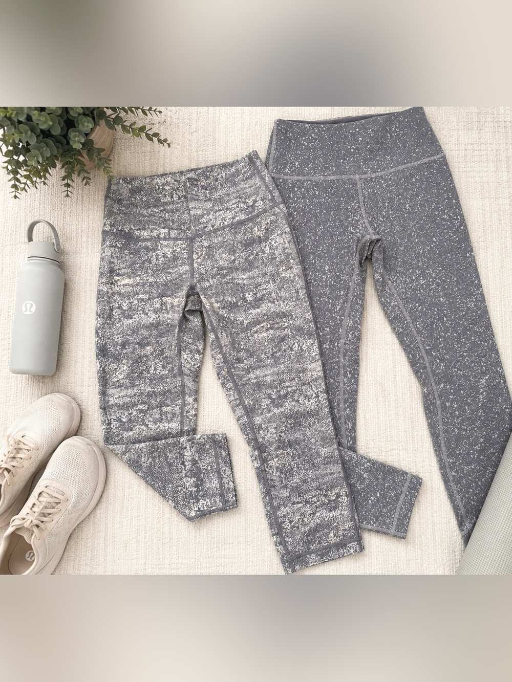 Lululemon Leggings Bundle Size 8 Gray Print Cropped & 7/8 Athletic Pants 2 Pair